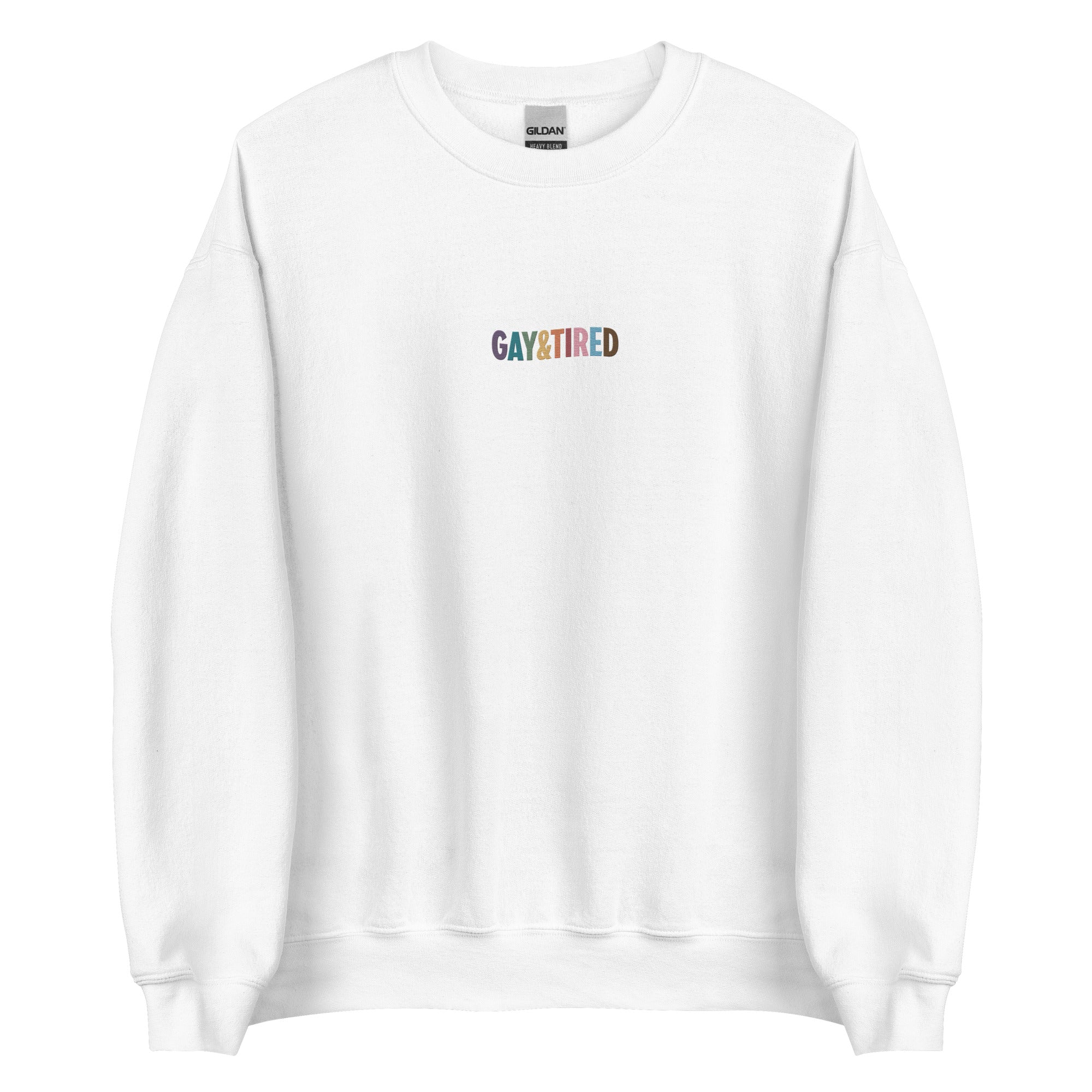 Sudadera unisex bordada con arcoíris de Gay &amp; Tired