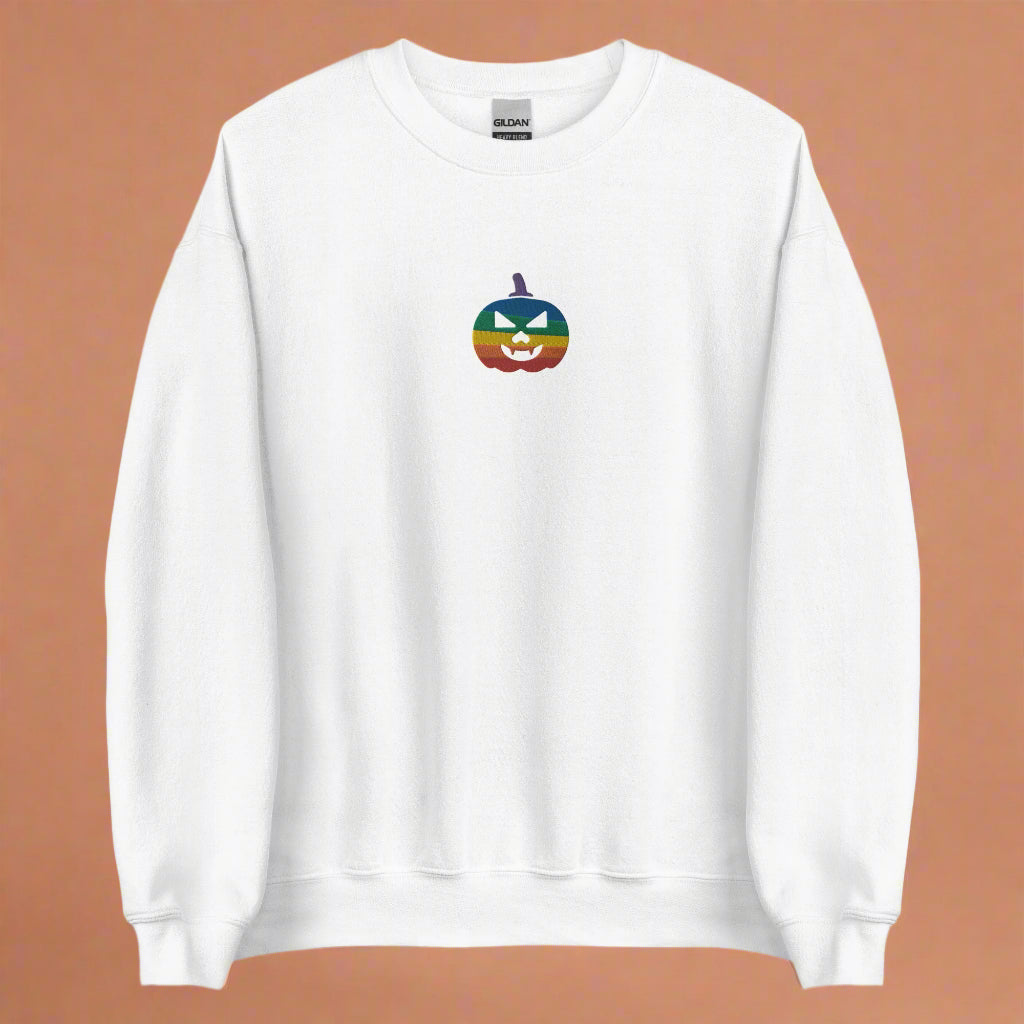 Sudadera unisex con bordado de calabaza de Halloween y arcoíris
