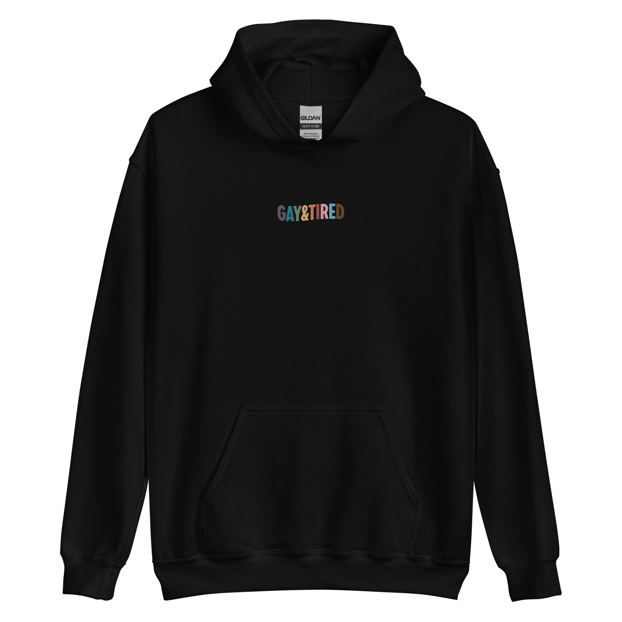 Gay & Tired Rainbow Embroidered Unisex Hoodie
