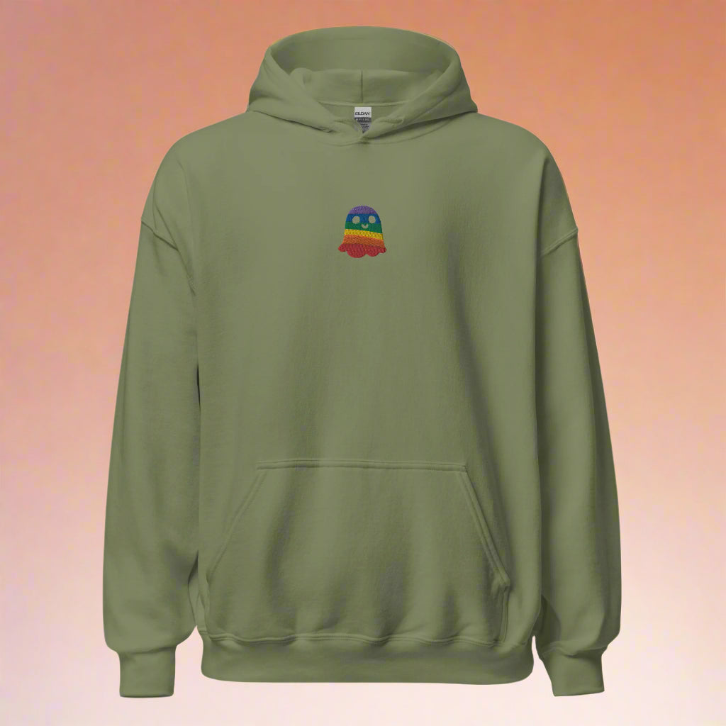 Sudadera unisex con capucha bordada de Halloween con fantasma del arcoíris
