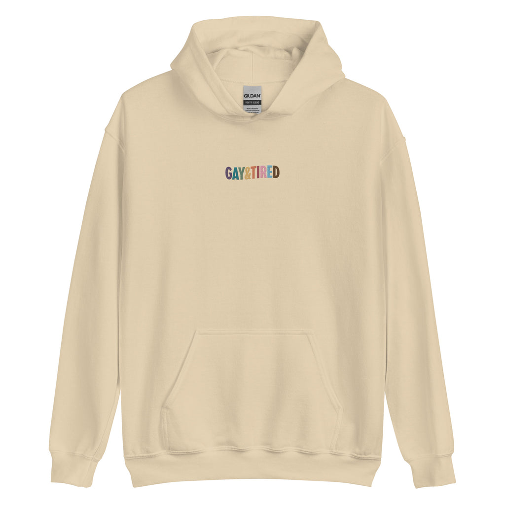 Gay & Tired Rainbow Embroidered Unisex Hoodie