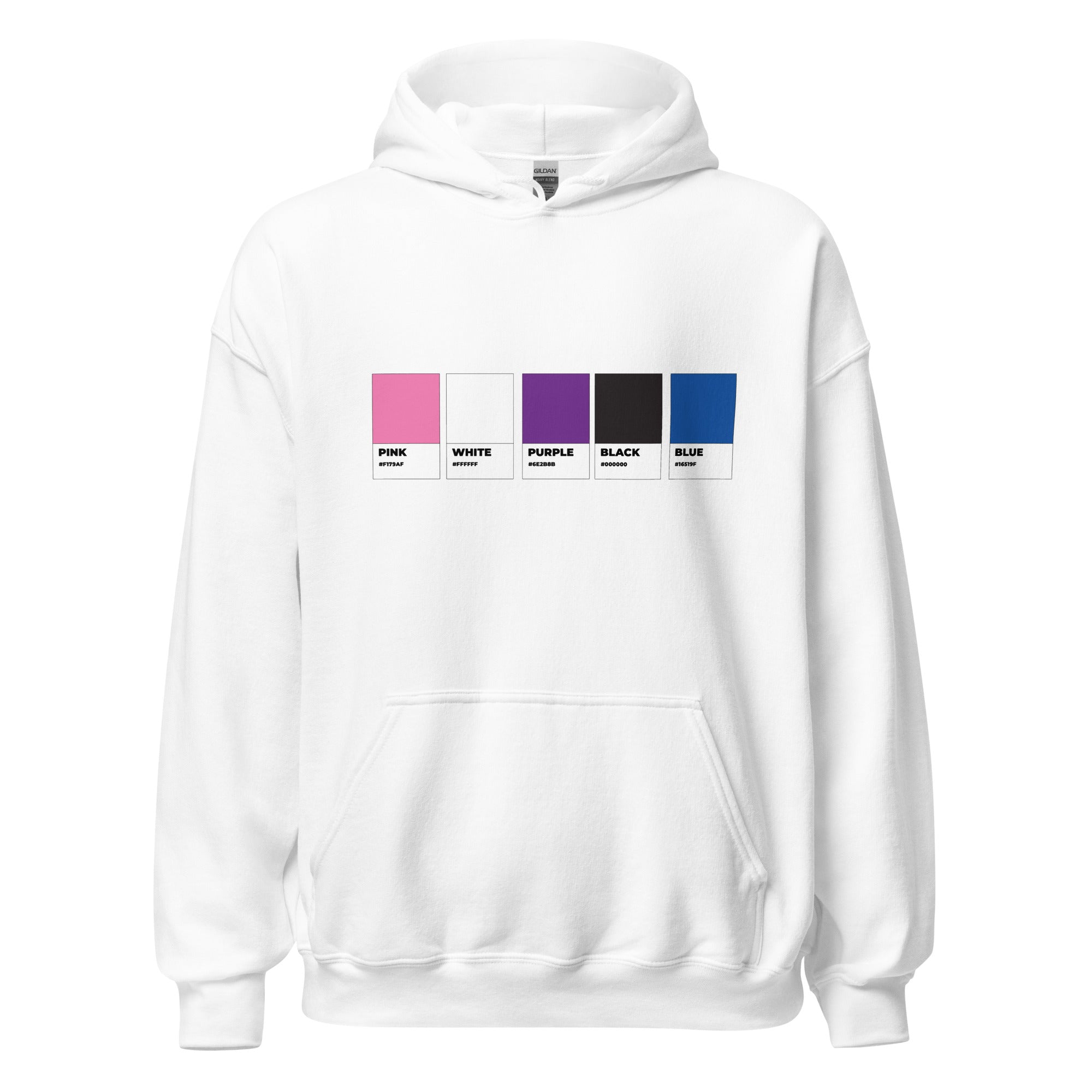 Sudadera unisex con capucha y muestra de colores de género fluido