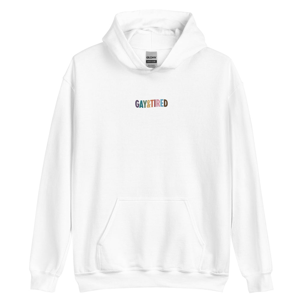 Gay & Tired Rainbow Embroidered Unisex Hoodie