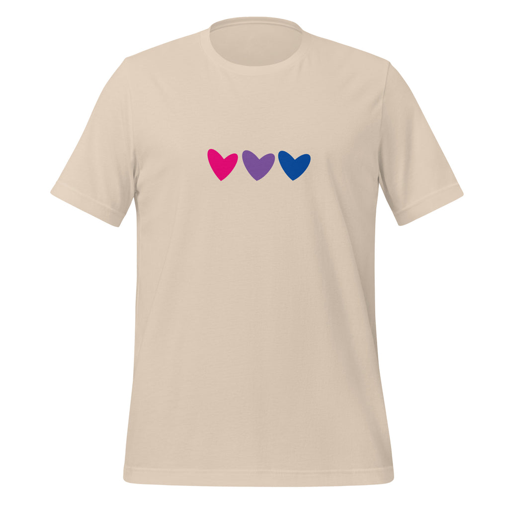 Camiseta unisex de corazones bisexuales