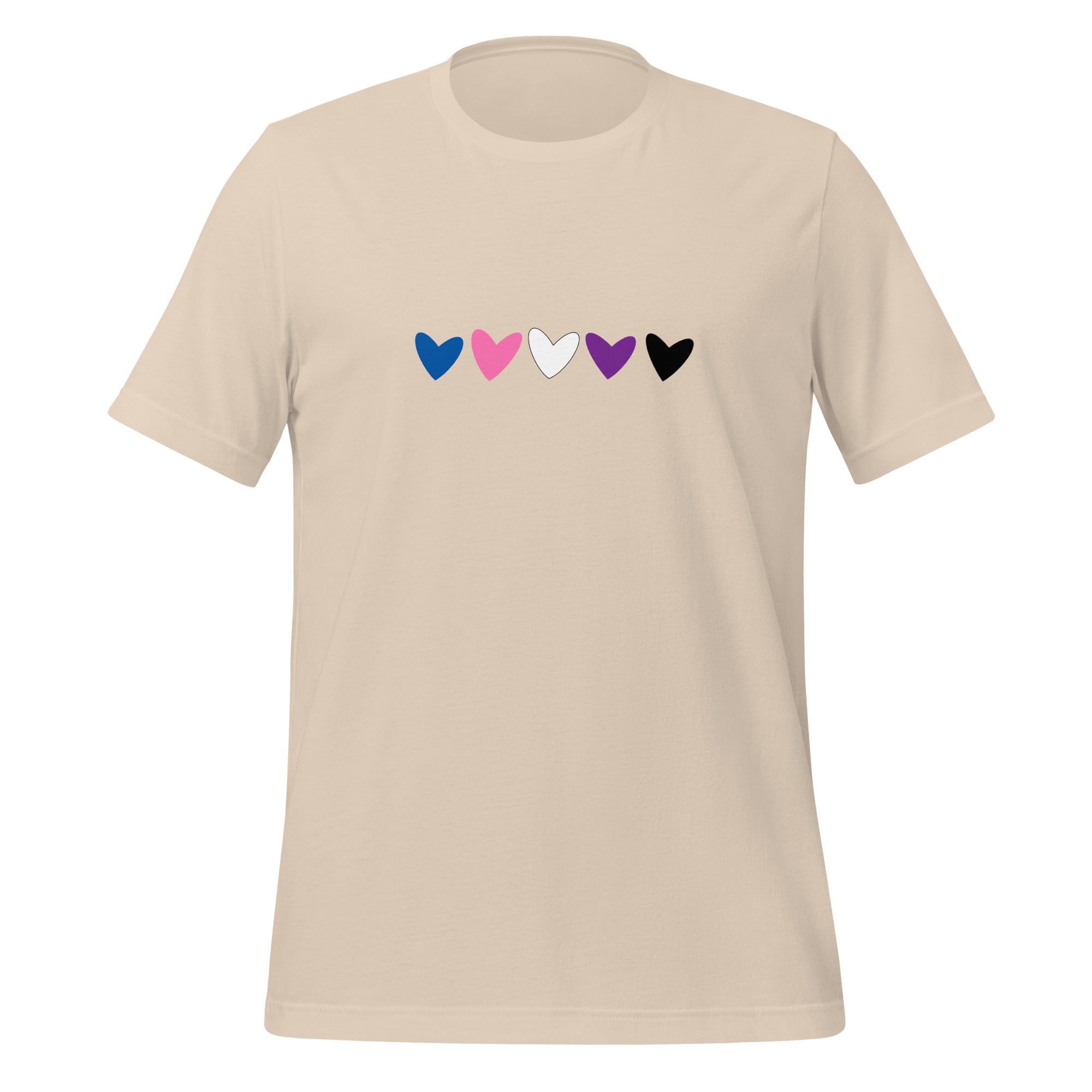 Camiseta unisex con corazones de género fluido