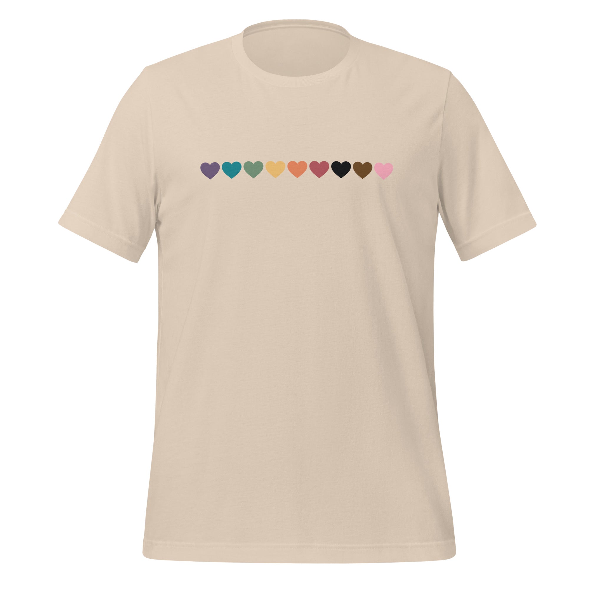 Camiseta unisex con corazones de arcoíris y orgullo progresista
