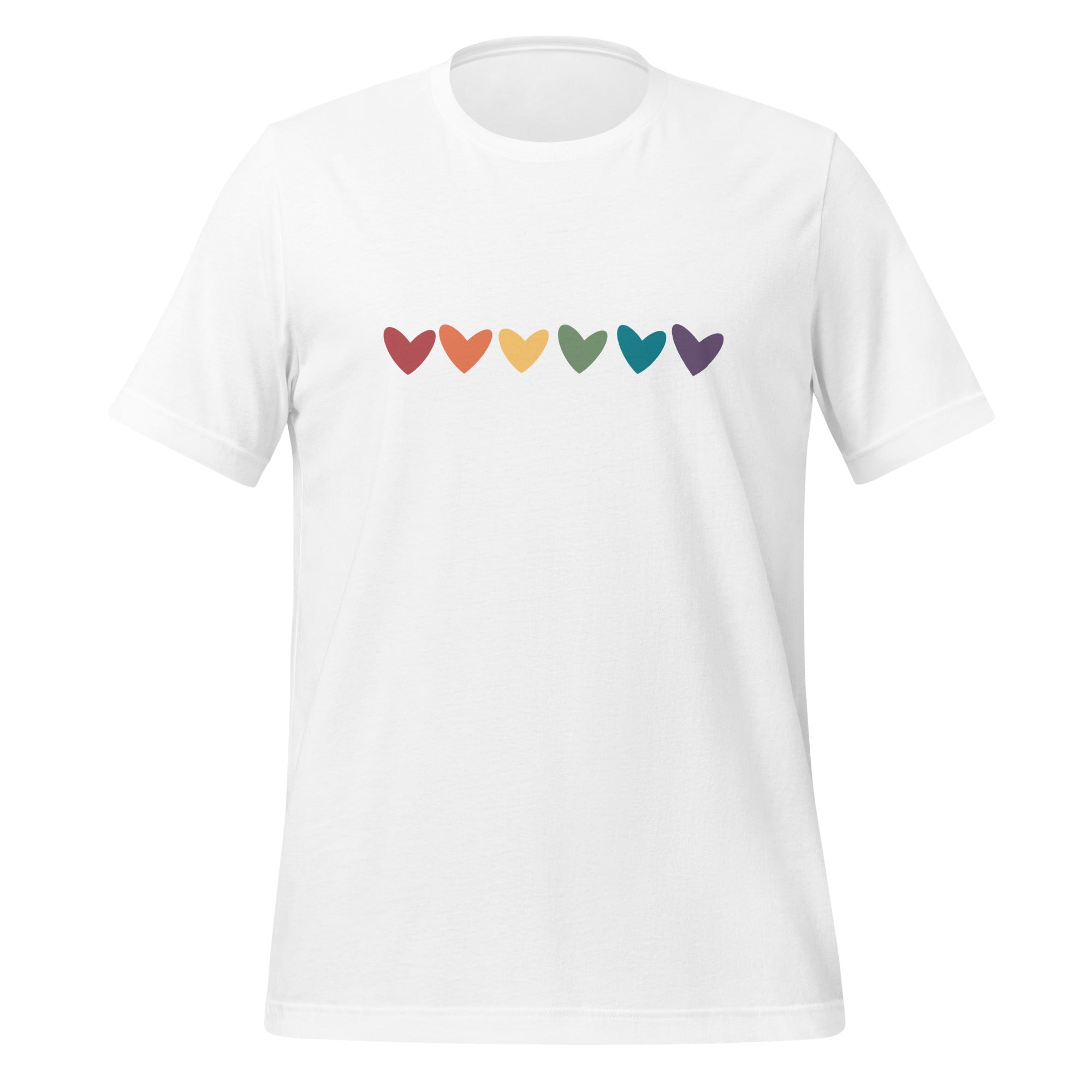 Camiseta unisex con corazones de arcoíris