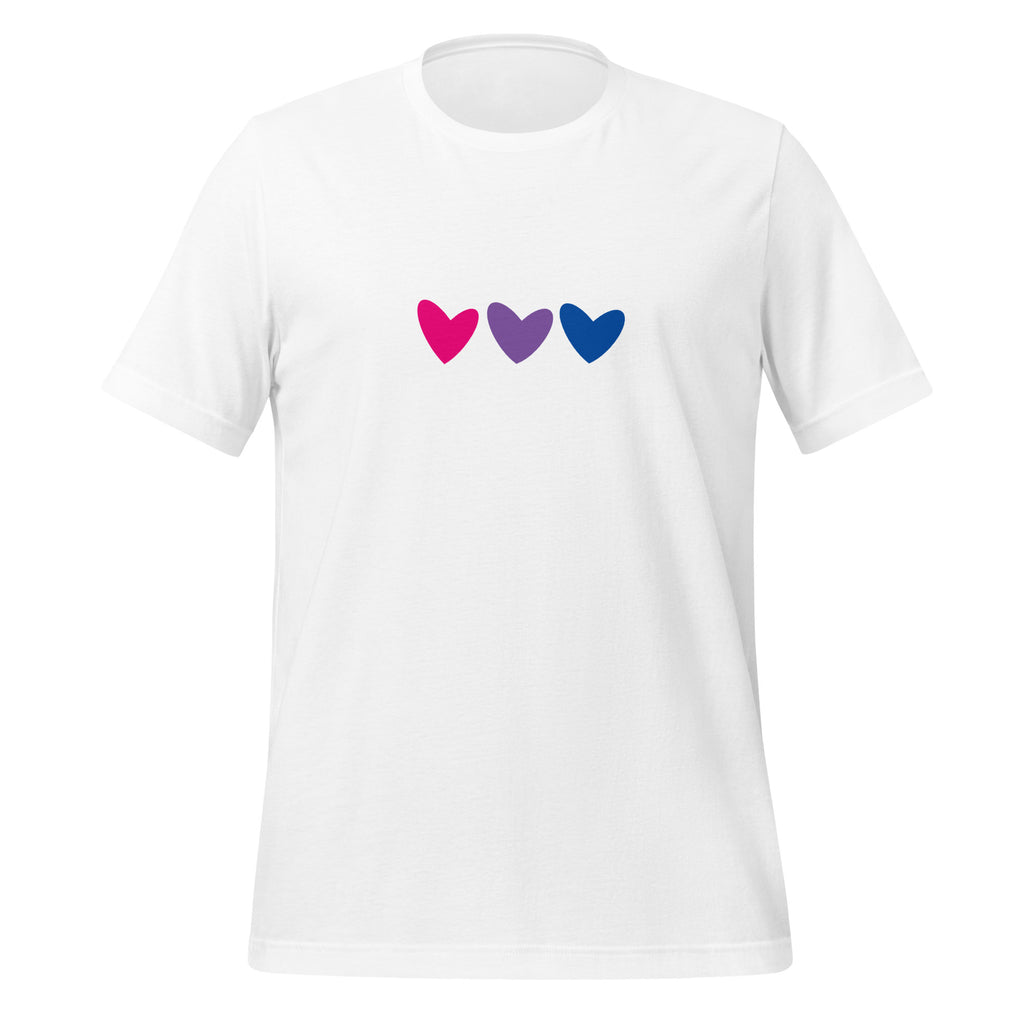 Camiseta unisex de corazones bisexuales