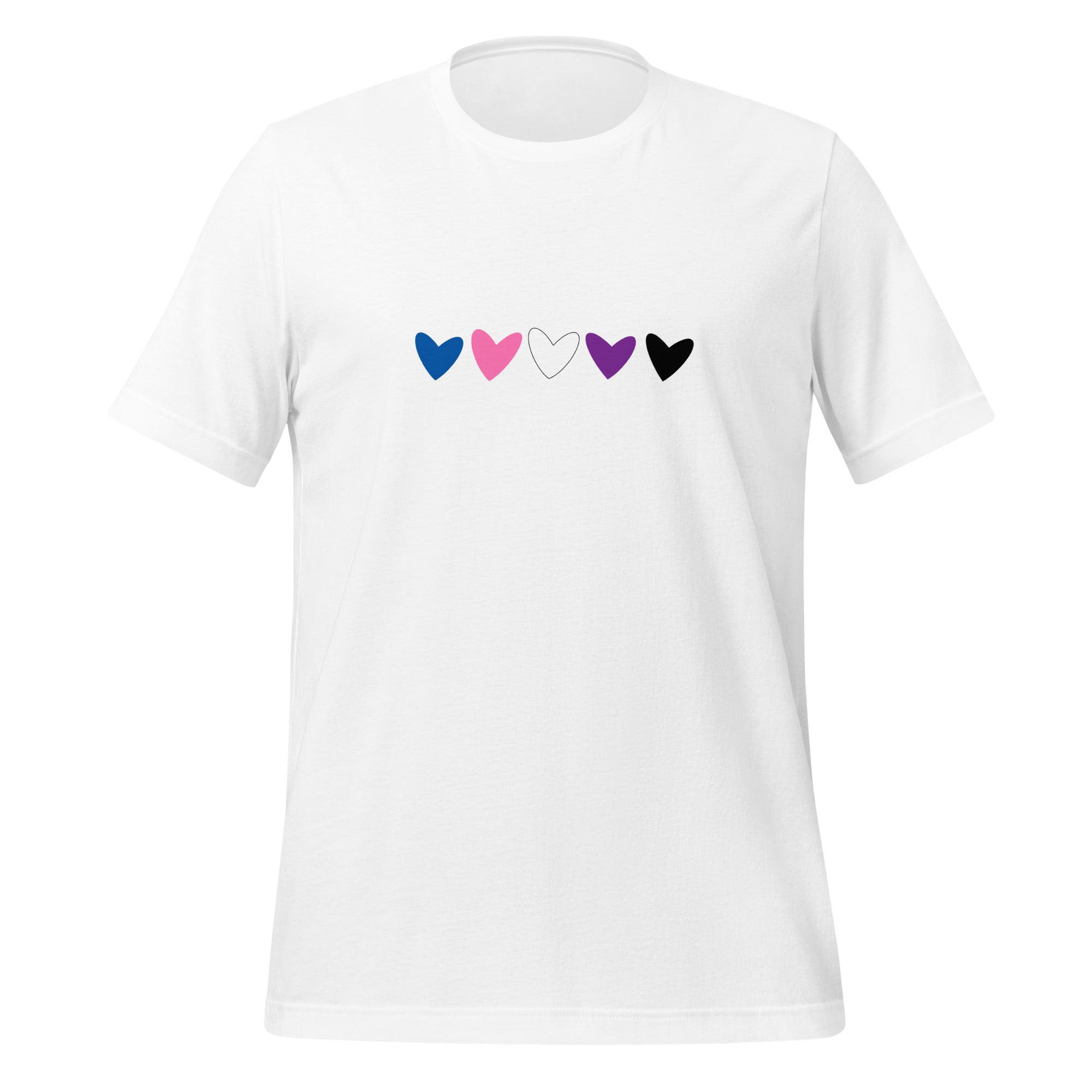 Camiseta unisex con corazones de género fluido