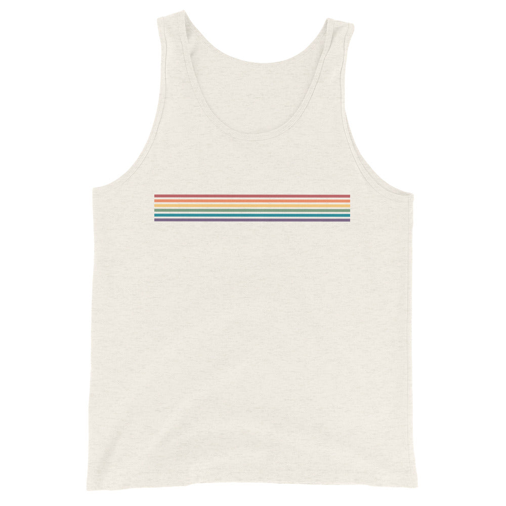 Camiseta unisex sin mangas con rayas de arcoíris