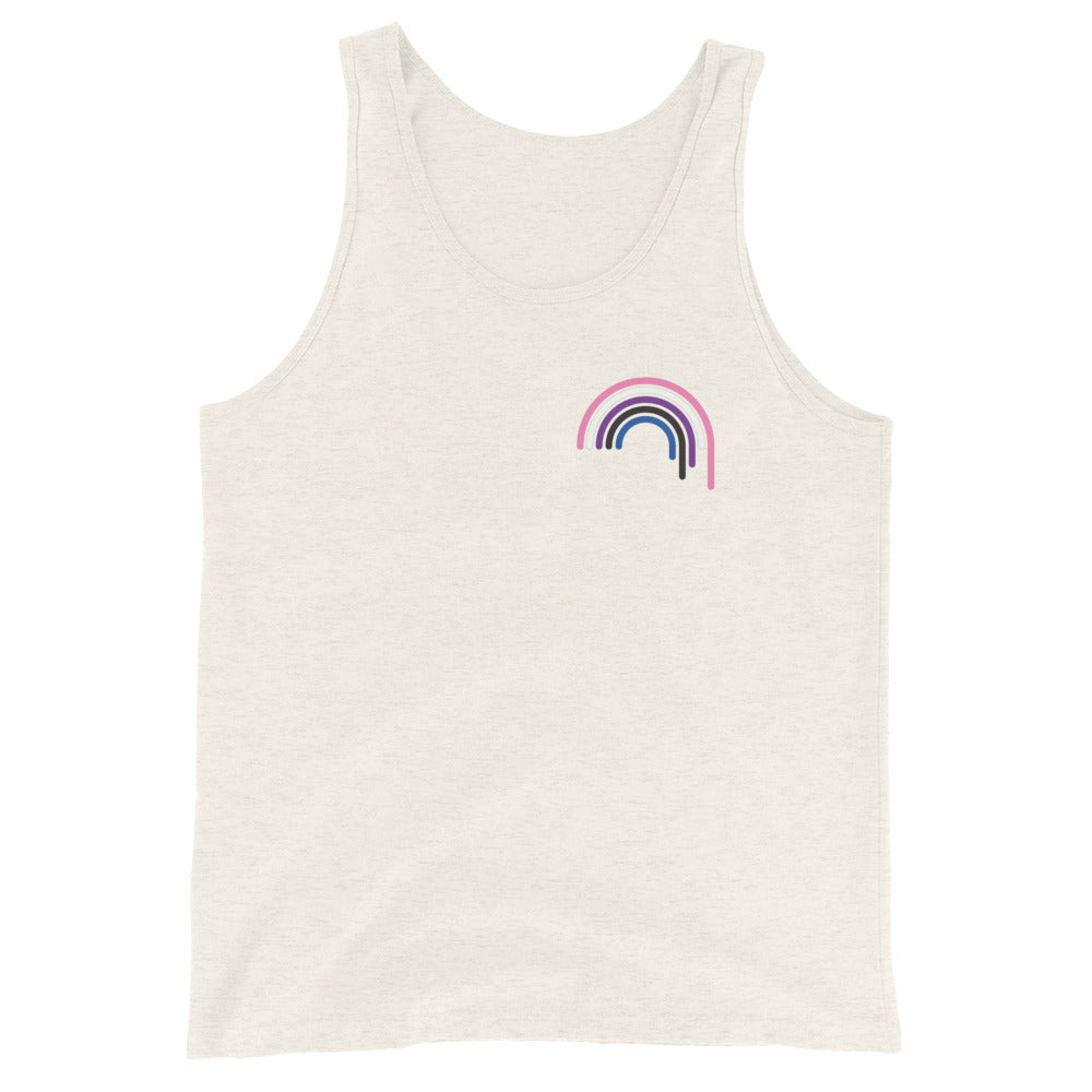 Camiseta sin mangas unisex con goteo de arcoíris y género fluido