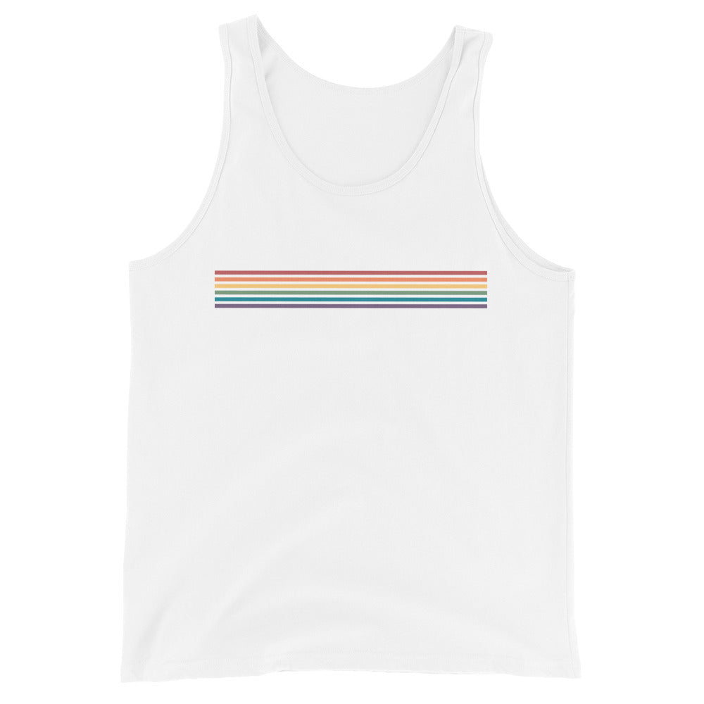 Camiseta unisex sin mangas con rayas de arcoíris